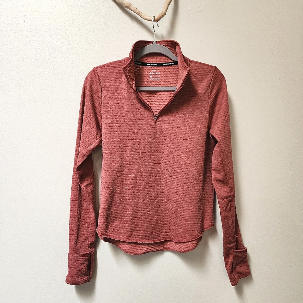 Nike Dri-Fit Half Zip Long Sleeve Running Shirt, Coral Color, Small